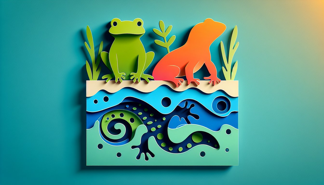 Paper art Amphibia characters surround quiz text Which Amphibia character fits you best on teal background