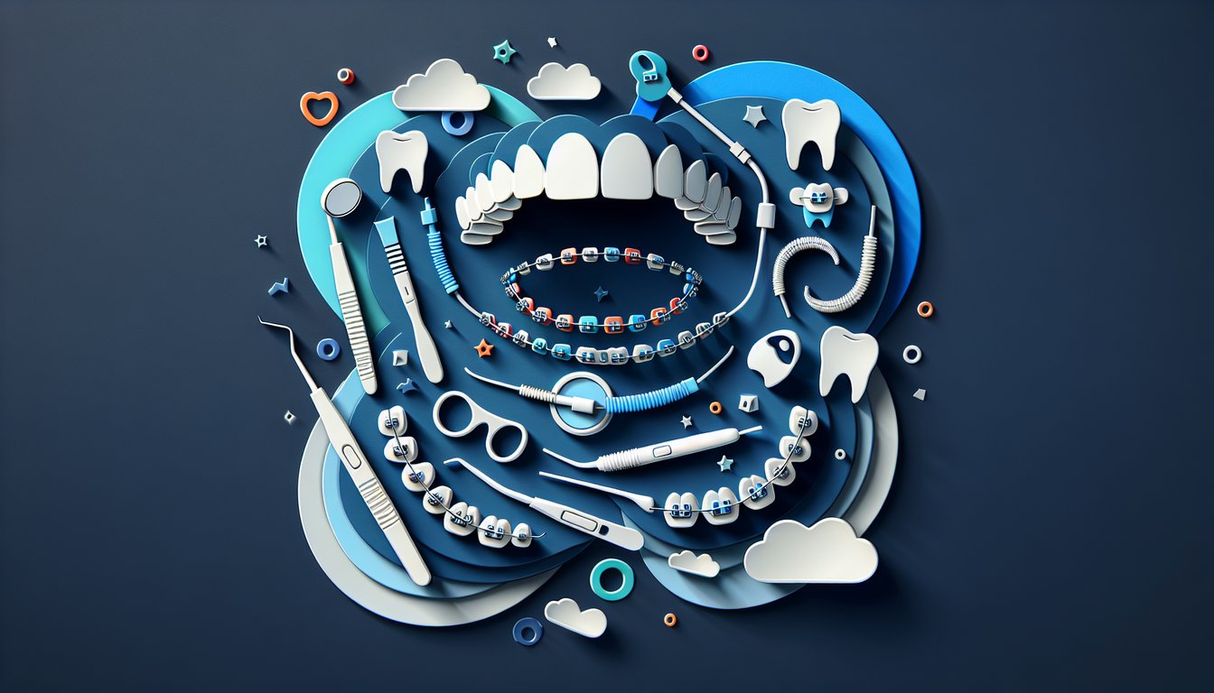 Paper art illustration for Do I Need Braces quiz highlighting smile alignment and bite issues on dark blue background.