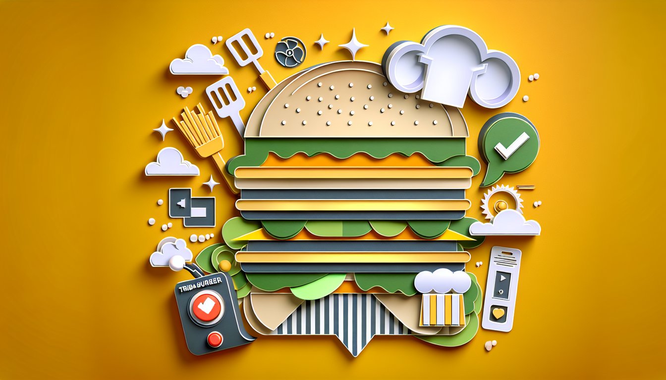 Paper art illustration for Bobs Burgers quiz on golden yellow background