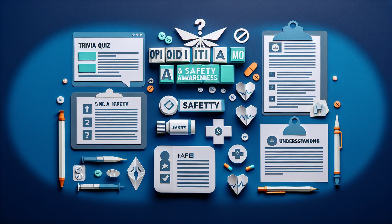 Colorful paper art promoting Opioid Stigma and Safety Awareness Quiz