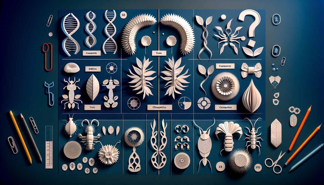 Colorful paper art promoting Double Trait Showdown, a biology quiz for high school students.