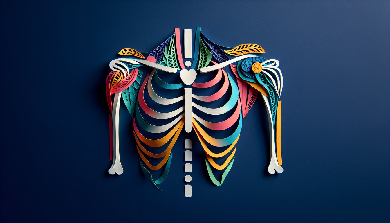 Colorful paper art promoting Pectoral Girdle Challenge, an anatomy quiz for high school students.