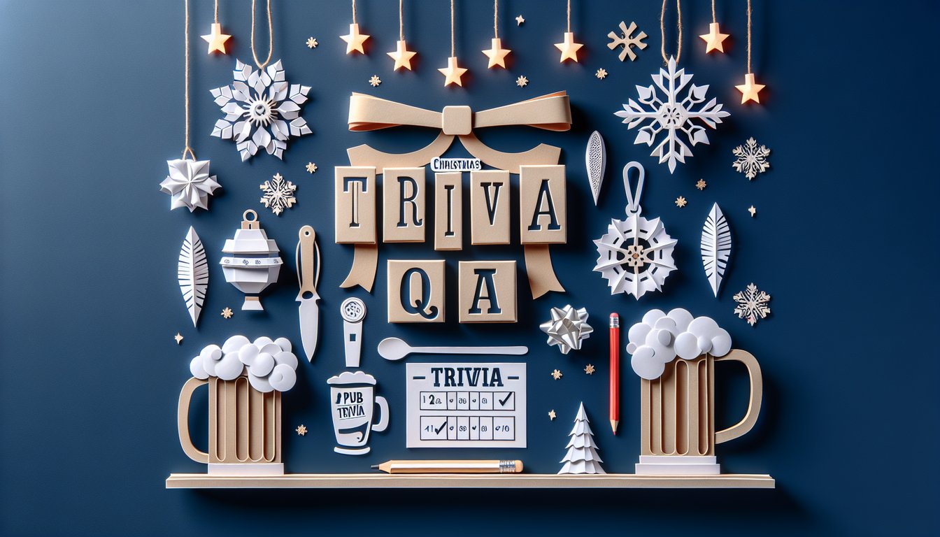 Festive paper art displaying Christmas Pub Trivia Quiz