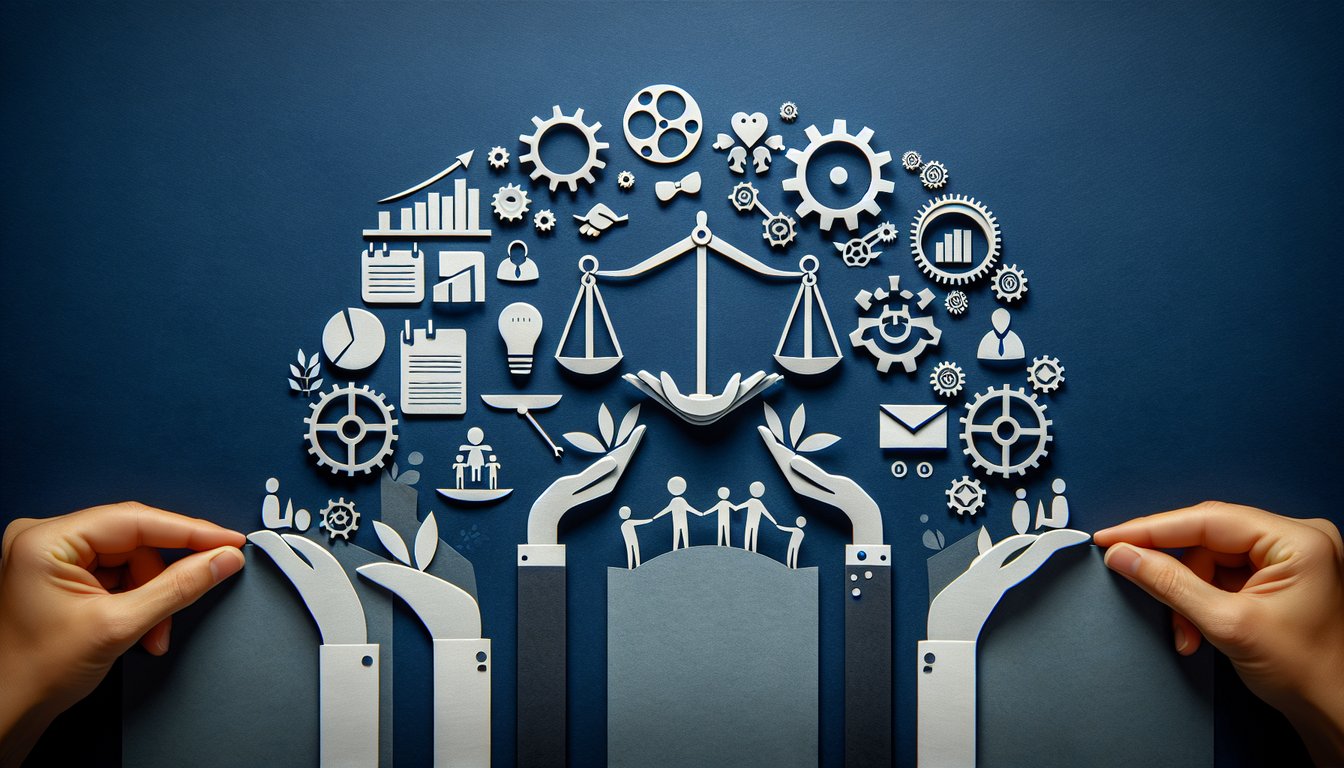 Colorful paper art depicting elements related to Employee Culture and Values Quiz