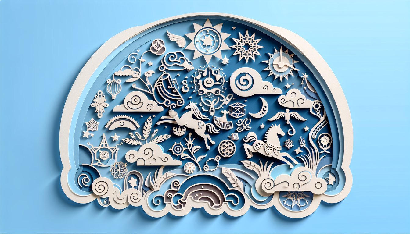 Paper art illustration for Disney Twin personality quiz on sky blue background