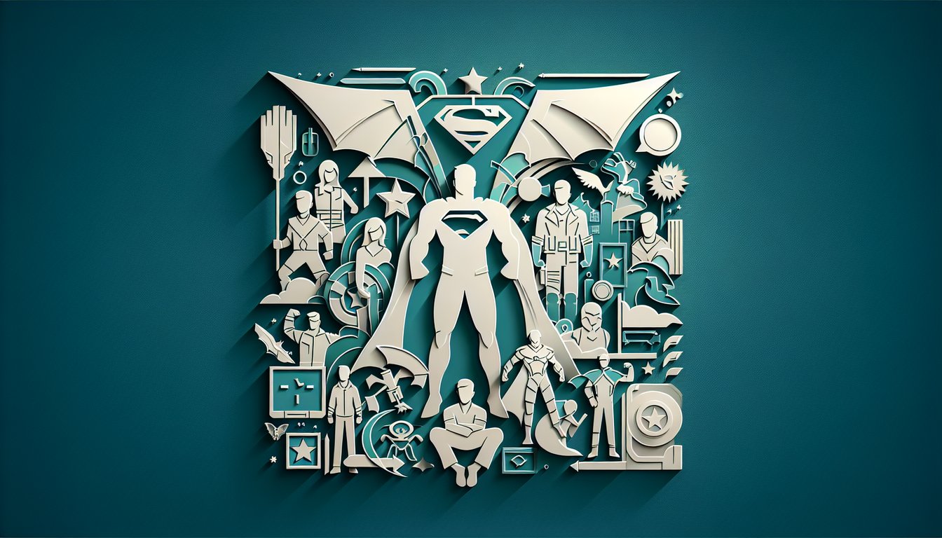Layered paper art of Falcon and Winter Soldier silhouettes with wings and shield on teal background for personality quiz
