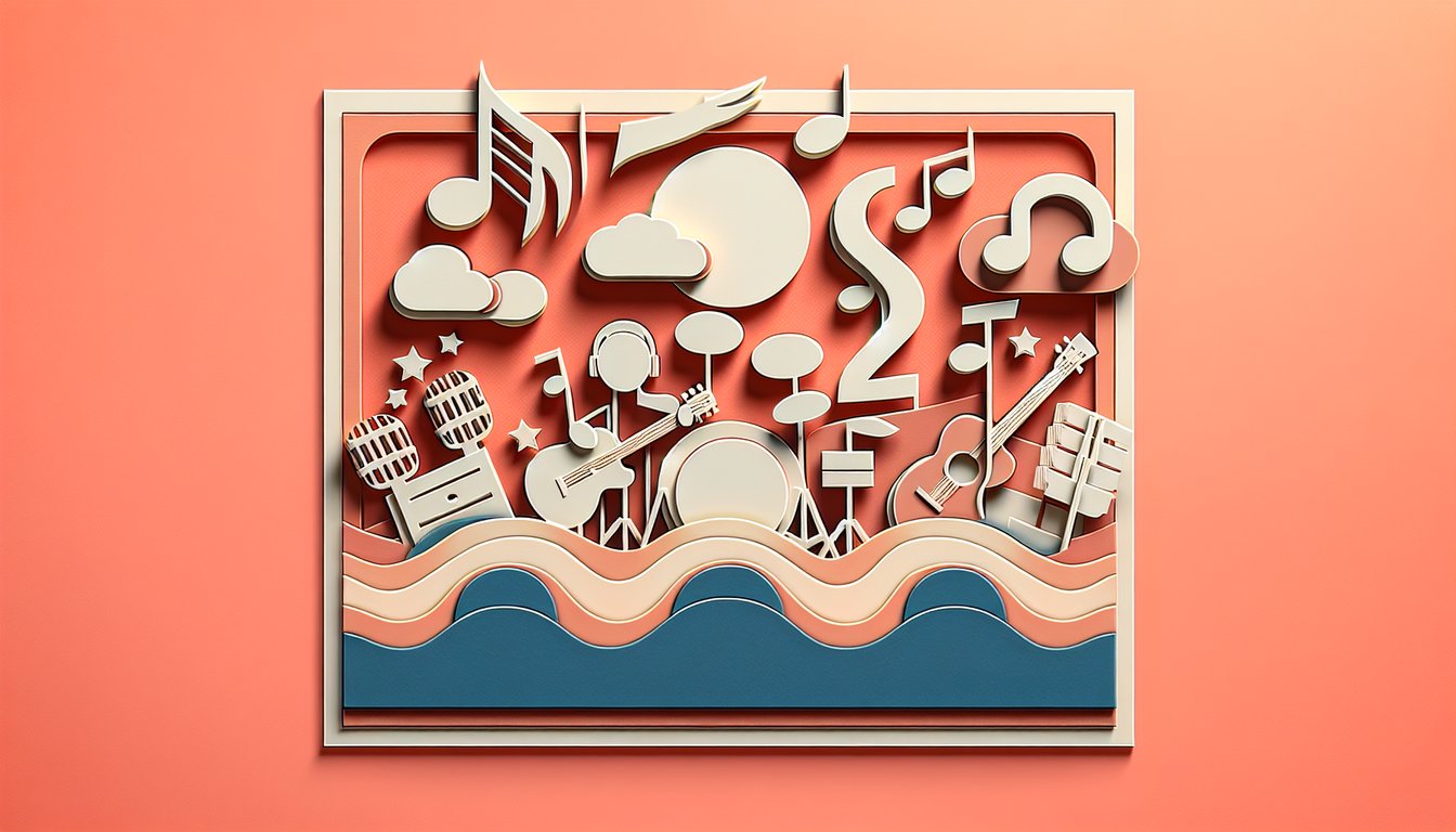Paper art illustration for Louis Tomlinson trivia quiz on coral background.