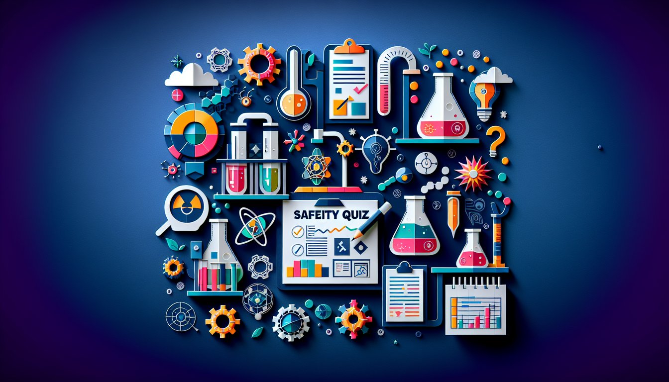 Paper art depicting a trivia quiz on science safety and risk management for high school students.
