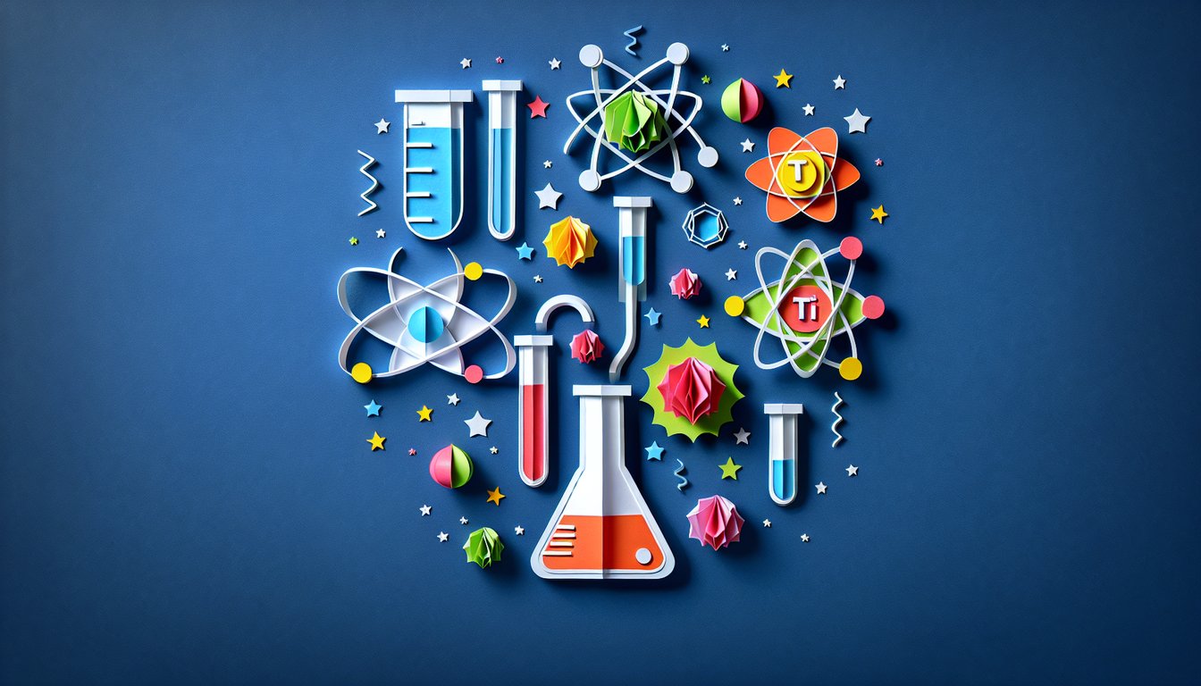 Colorful paper art depicting elements for an Inorganic Chemistry Knowledge Test quiz