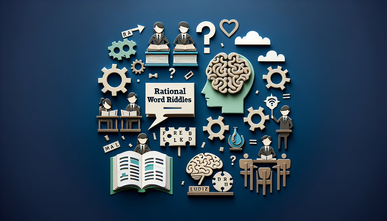 Paper art depicting a trivia quiz on Rational Word Riddles for high school students.