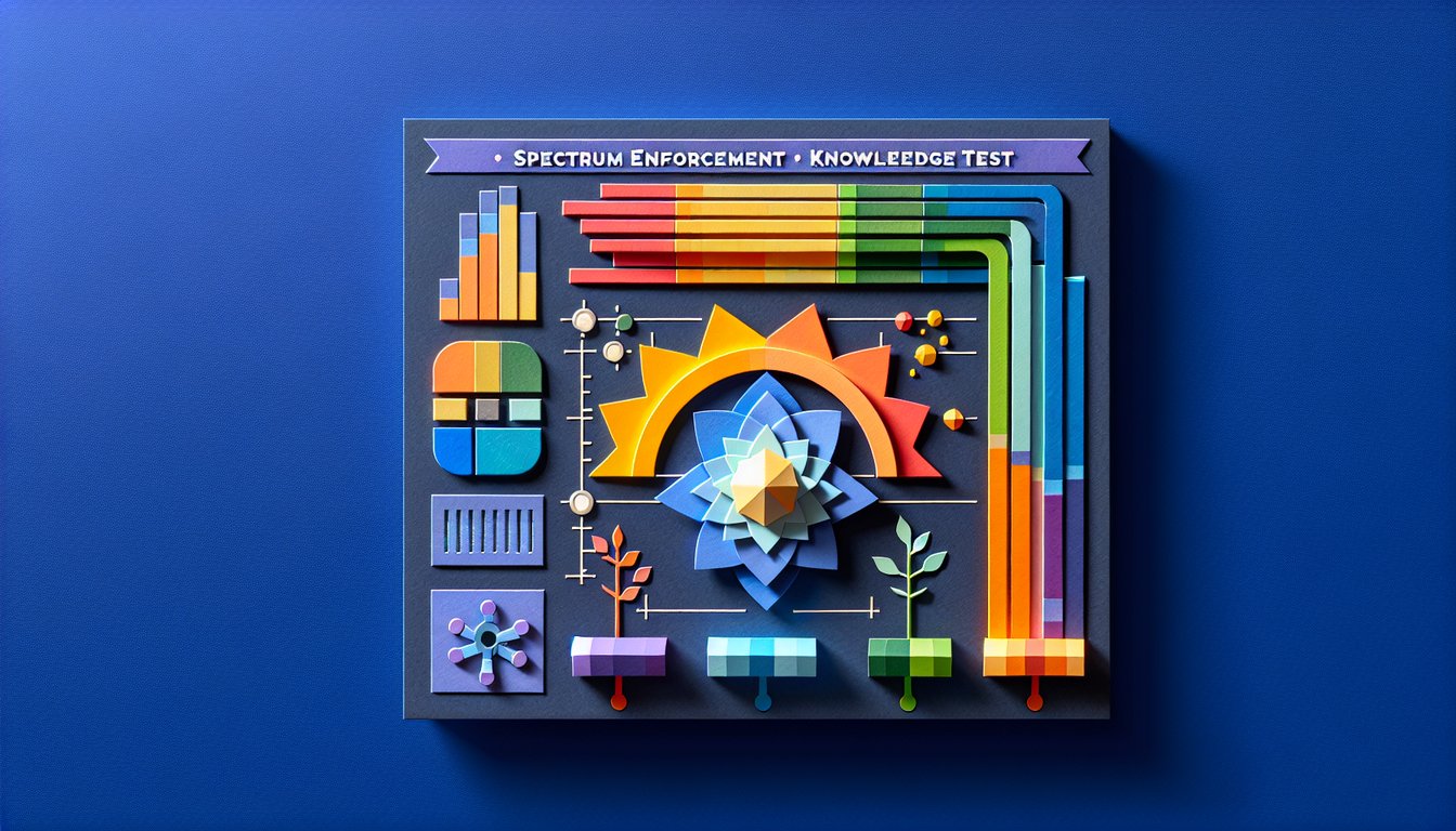 Colorful paper art depicting a quiz on Spectrum Enforcement Knowledge Test