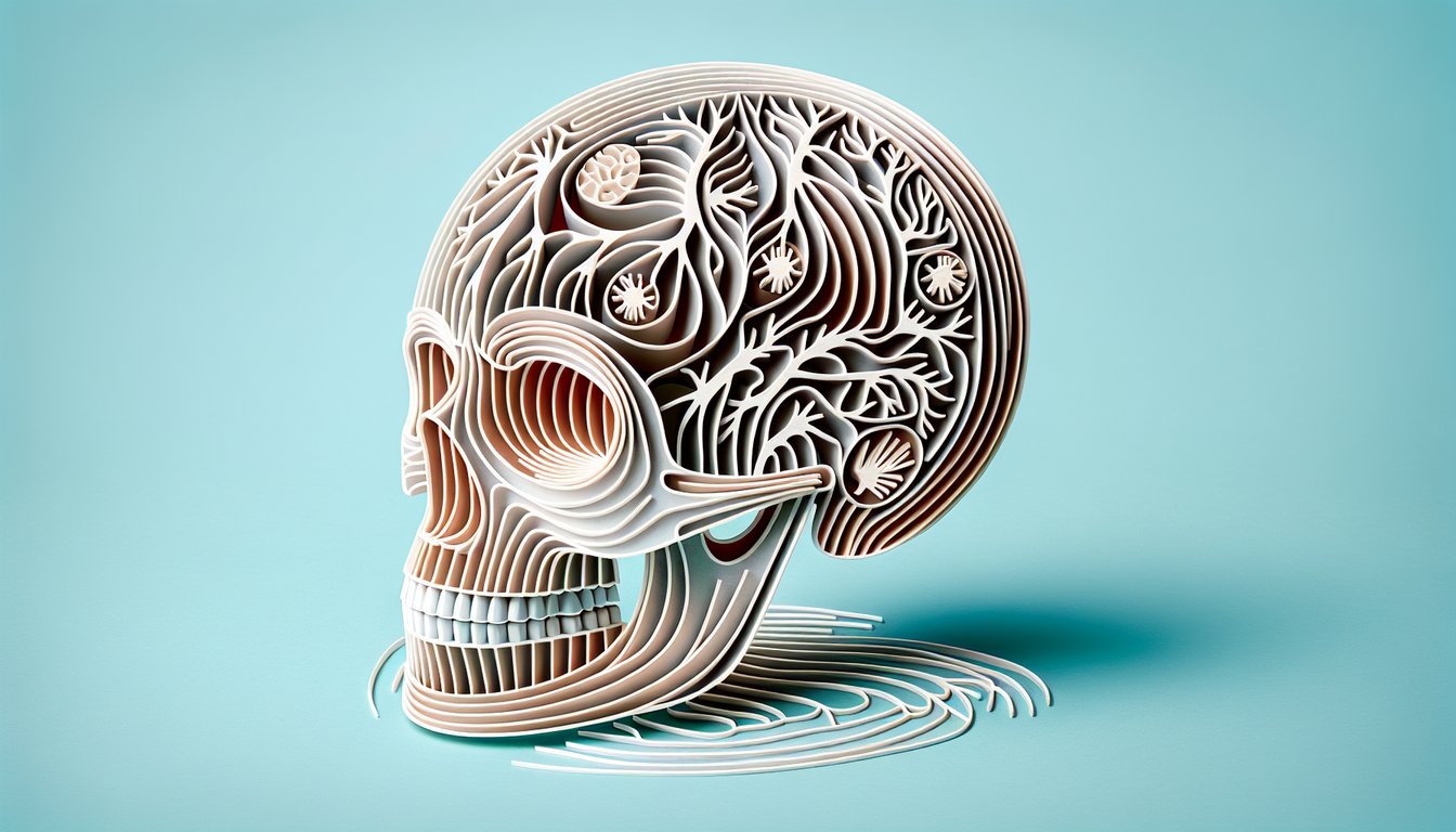 Paper art style labeled cranial nerves diagram on sky blue background for quiz testing anatomy functions