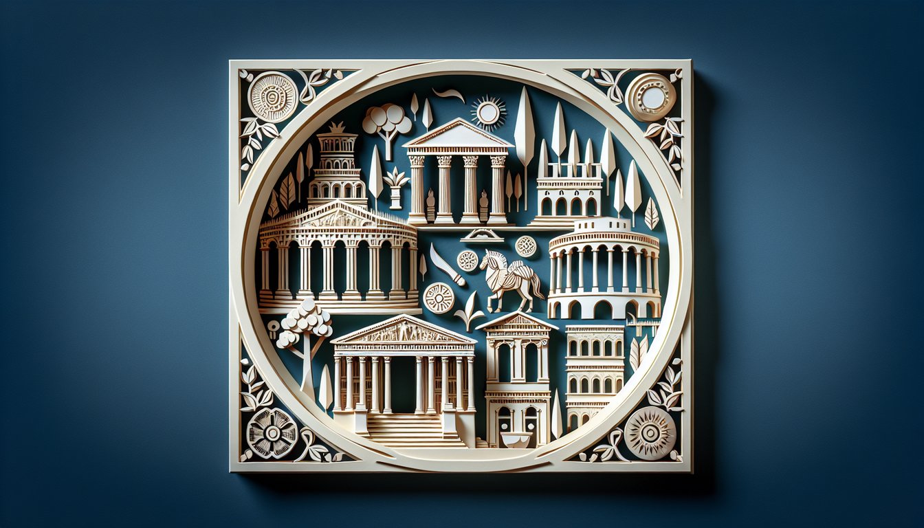 Paper art depicting a trivia quiz on Imperial Rome for high school history enthusiasts.