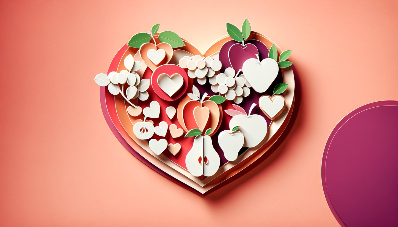 paper art fruit and heart shapes on coral background for fruit of the spirit quiz for adults testing biblical love knowledge
