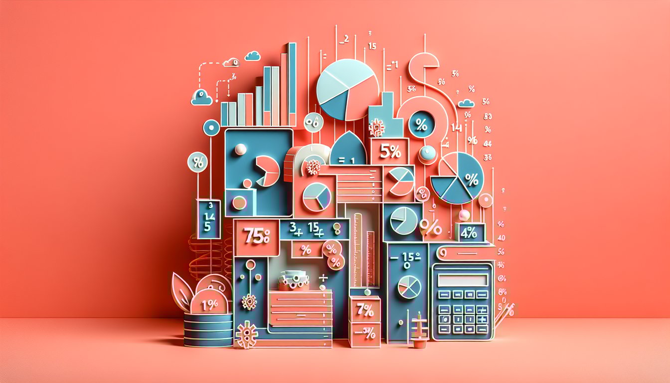 Paper art illustration for a quiz on converting one fifth to decimal and percentage on coral background