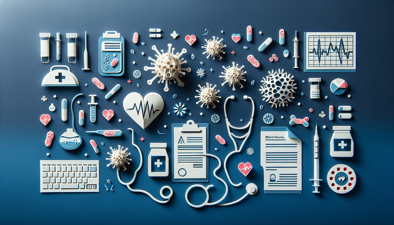 Colorful paper art depicting elements related to Sepsis Metabolic Resuscitation Knowledge Test quiz.
