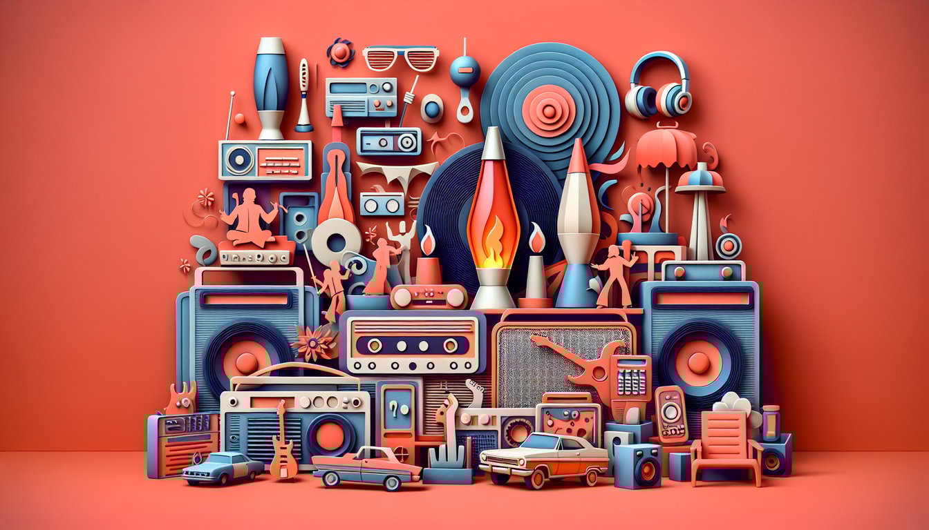 Paper art illustration for That 70s Show quiz fun trivia on coral background