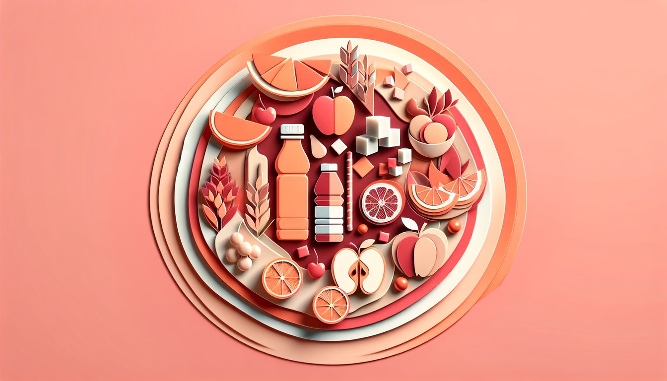 Colorful paper art illustration promoting a free carbohydrate quiz on a coral background