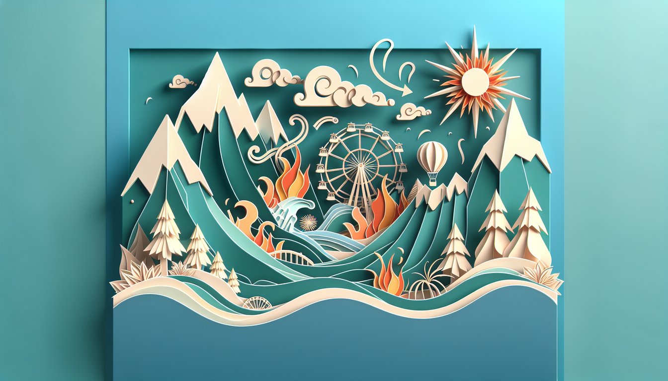 Paper art illustration for Arcane character personality quiz on teal background