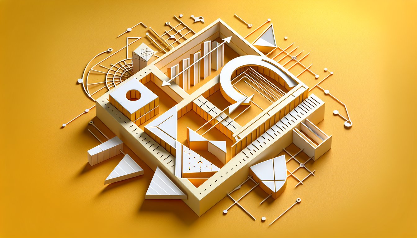 Paper art illustration for parallel lines and transversals quiz on a golden yellow background.