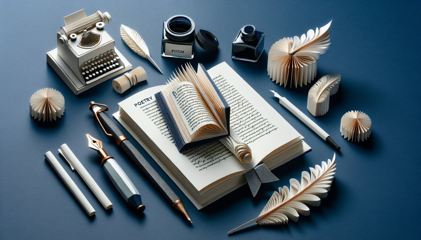 3D voxel art depicting Writing Workshop in Poetry course materials and environment