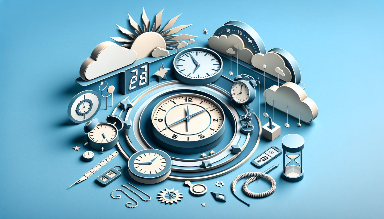 Paper art clock and 24 hour digital time icons on sky blue background for clock quiz
