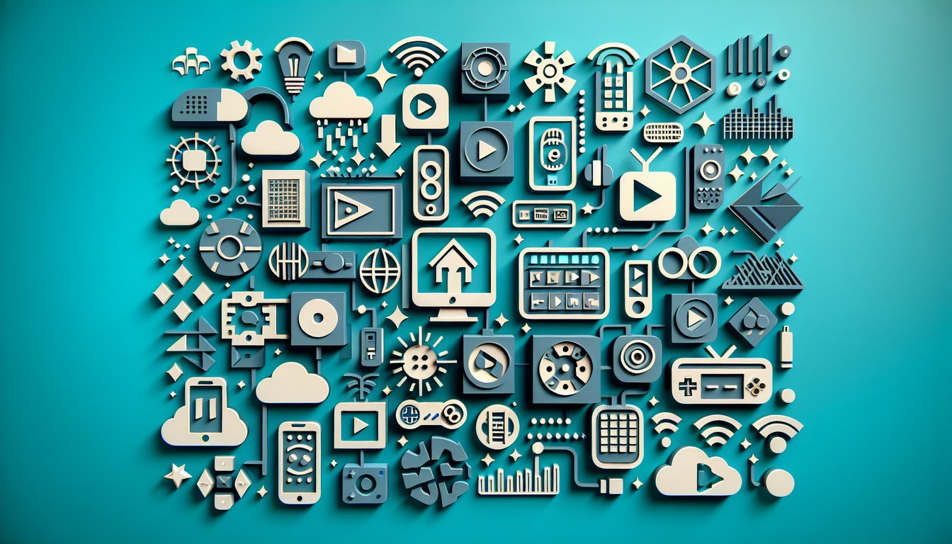 Paper art device icons on teal background for free Xfinity AnyRoom quiz highlighting key features and challenge