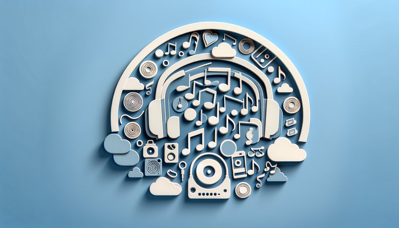 Paper art illustration of TXT letters and album shapes on sky blue background for discography quiz challenge to prove MOA