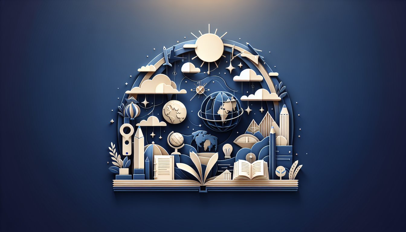Colorful paper art depicting elements of a Regional Knowledge Trivia Quiz.