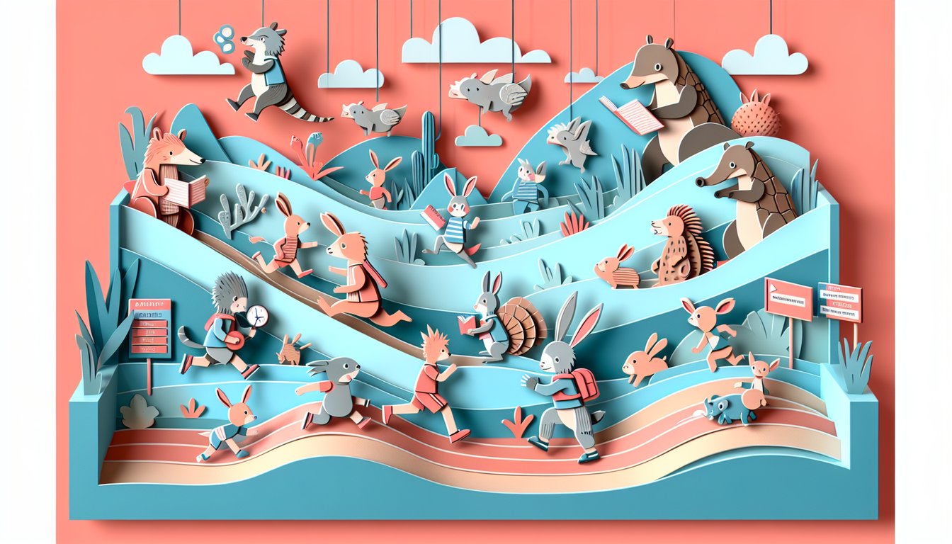 Paper art of Arthur Read and friends on coral background for a trivia quiz challenge.