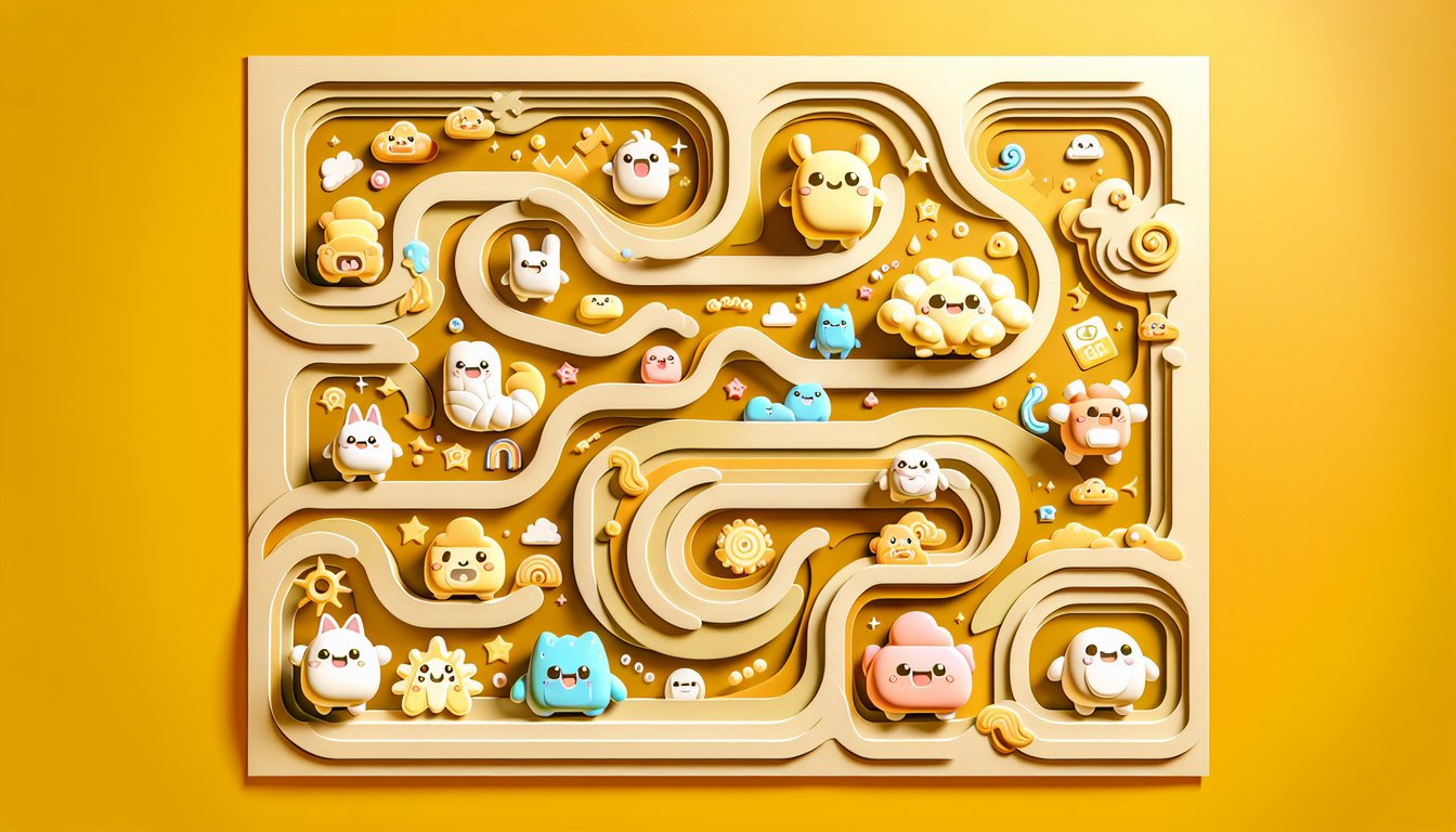 Paper art quiz illustration about discovering your Squishmallow alter ego on a golden yellow background.