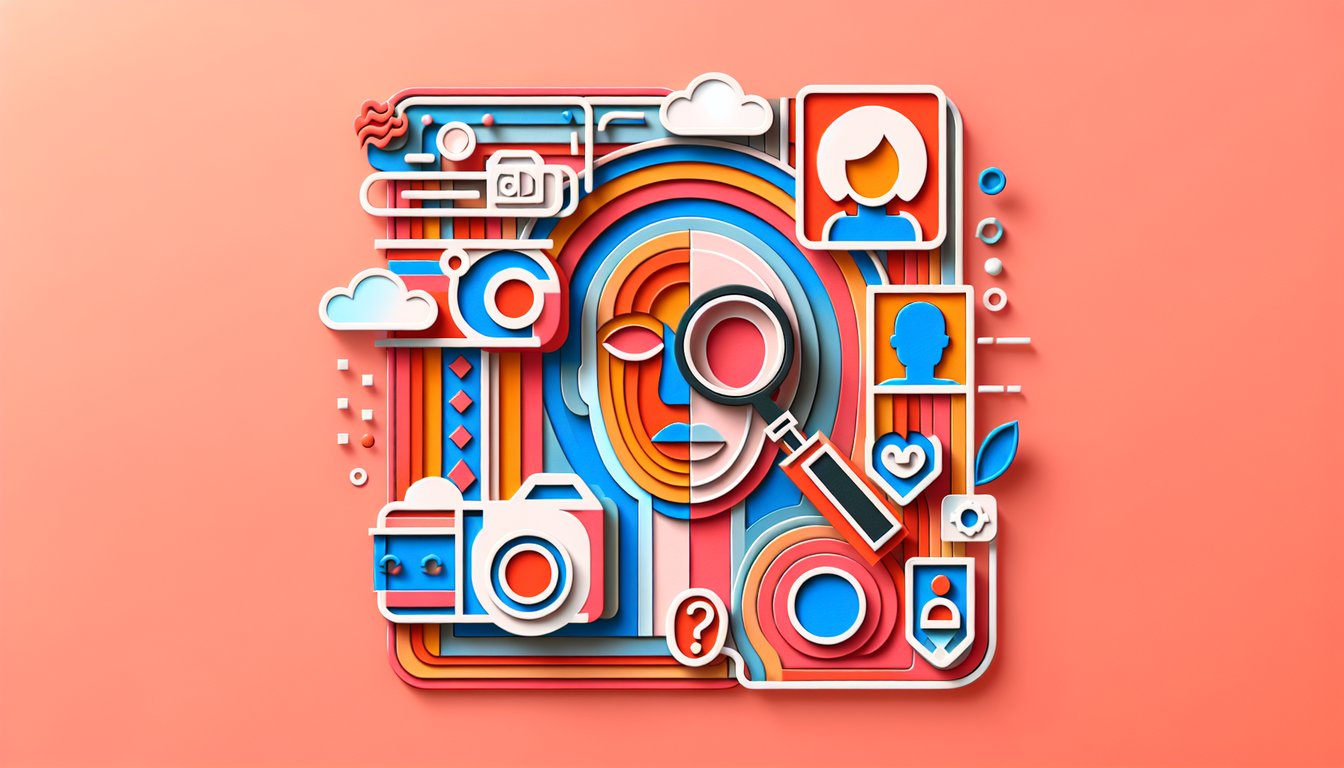 Paper art illustration for age perception quiz on a coral background.
