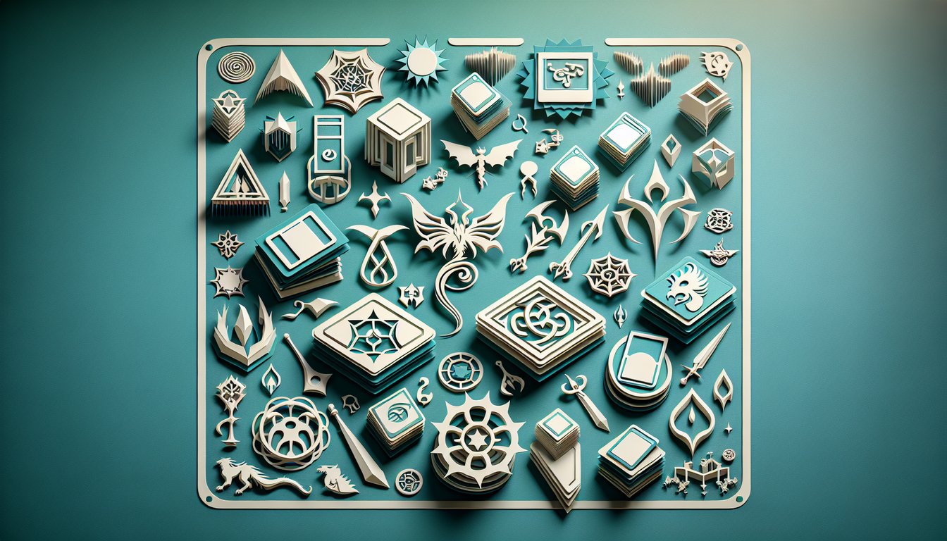 Paper art illustration for MTG trivia quiz challenging card, lore, and strategy knowledge on teal background