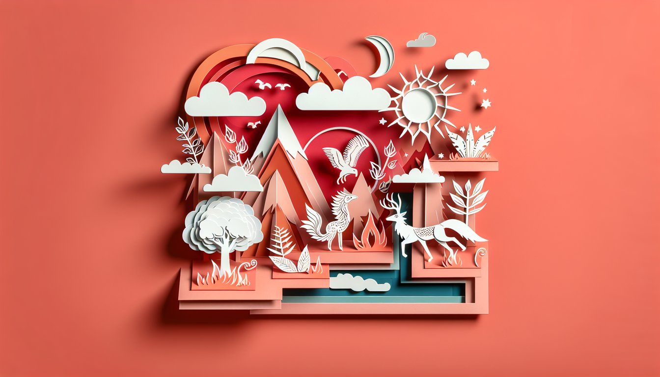 Paper art illustration for Cocaine Bear character quiz on a coral background.