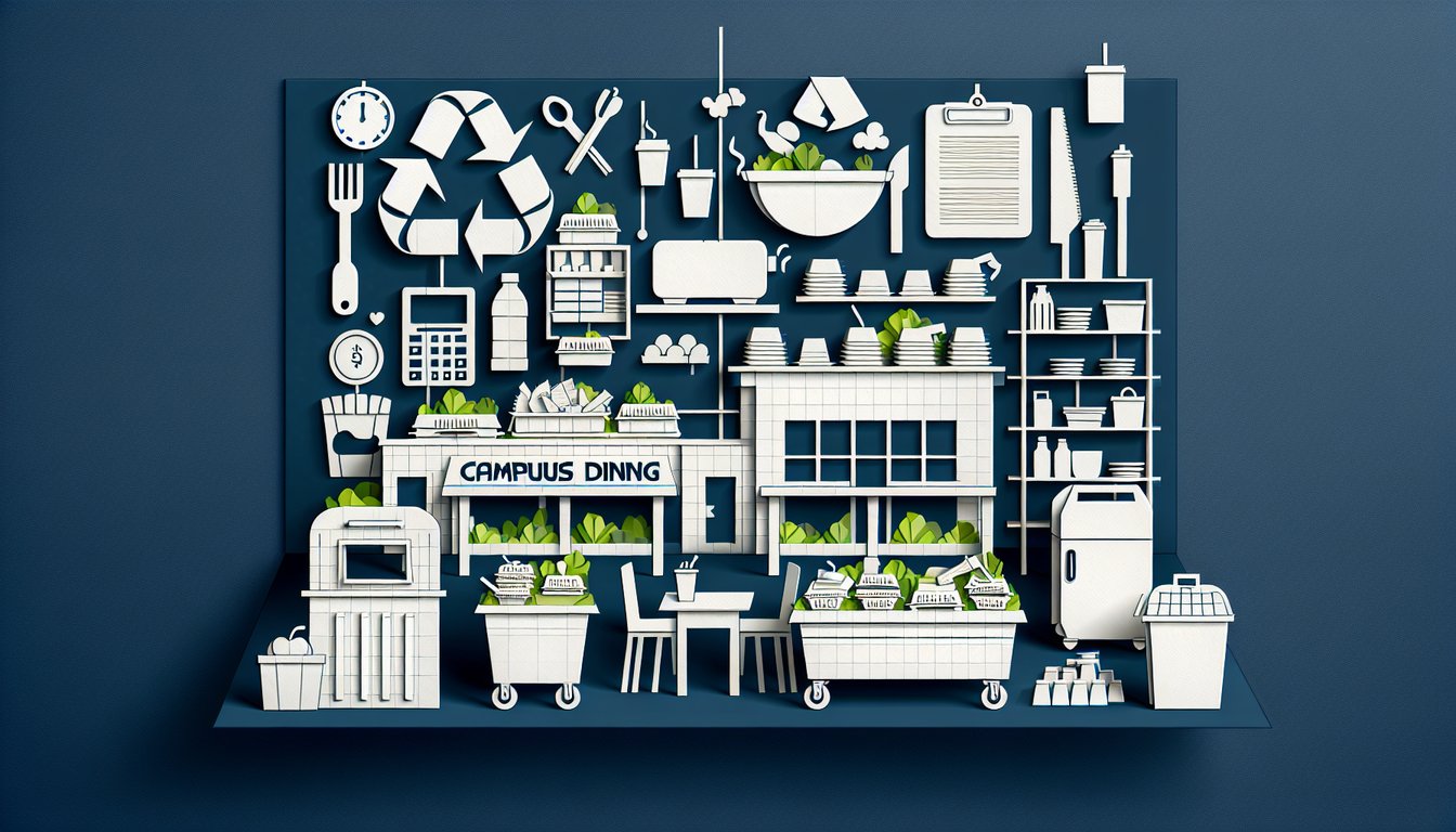 Colorful paper art displaying questions for Campus Dining Sustainability Knowledge Quiz