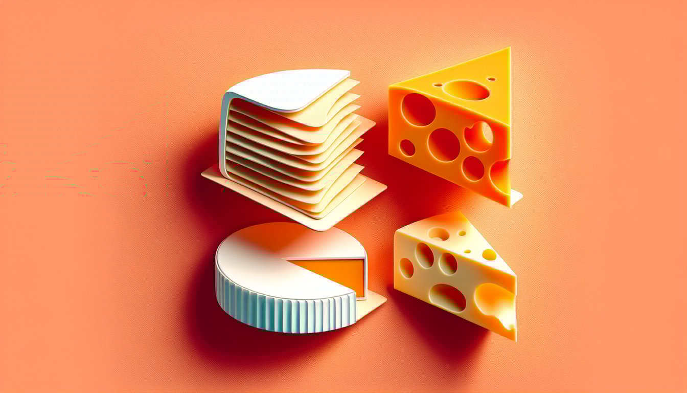 Paper art quiz illustration featuring brie, cheddar, mozzarella on a coral background.