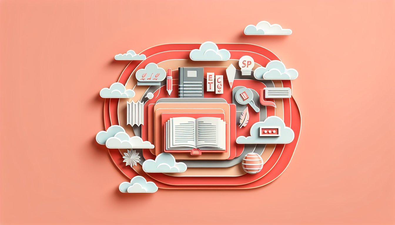 Paper art illustration English quiz for beginners basic vocabulary and grammar on coral background