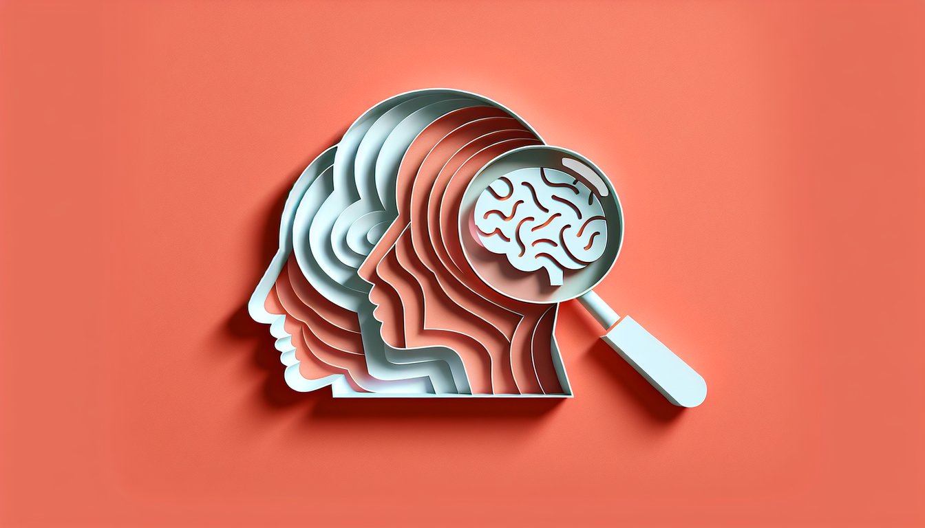 paper art illustration of quiz materials on coral background featuring checklist, pencil, question mark, brain icon