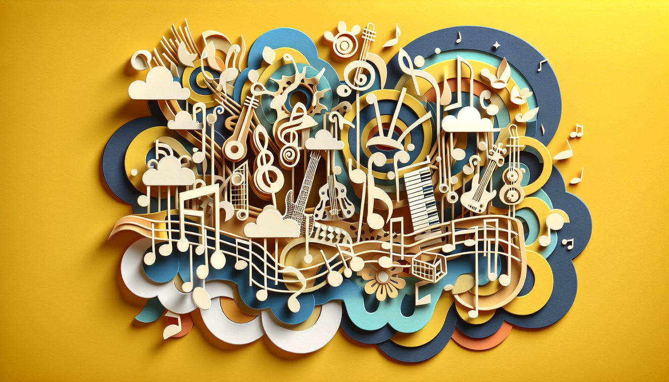 Paper art illustration quiz banner for My Chemical Romance lyrics challenge on golden yellow background