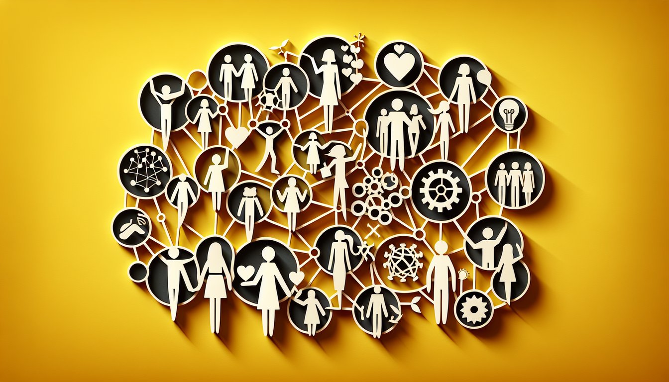 Paper art of friend silhouettes and question mark on golden yellow backdrop promoting free Snapchat friends quiz