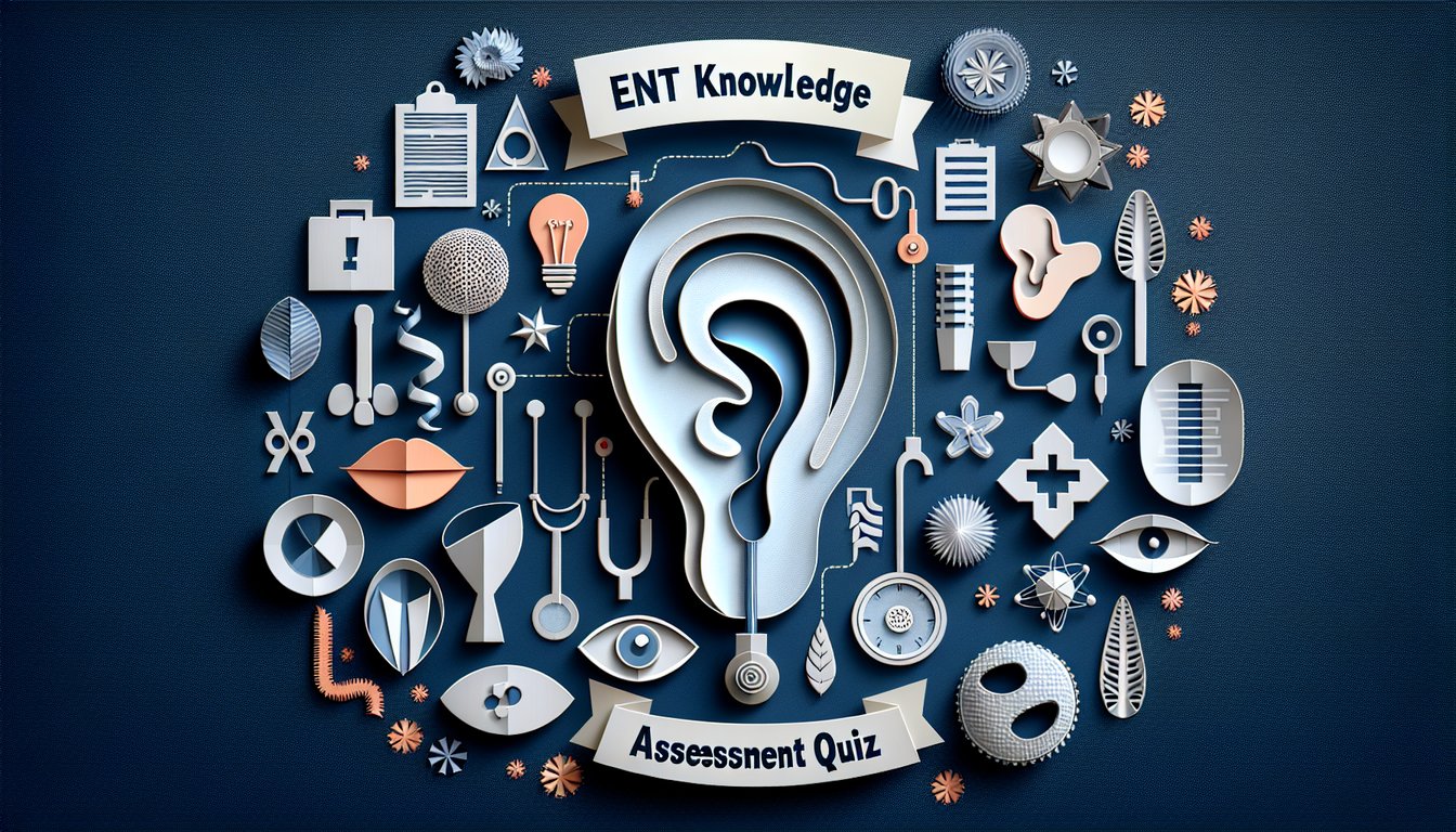 Colorful paper art depicting elements related to ENT Knowledge Assessment Quiz