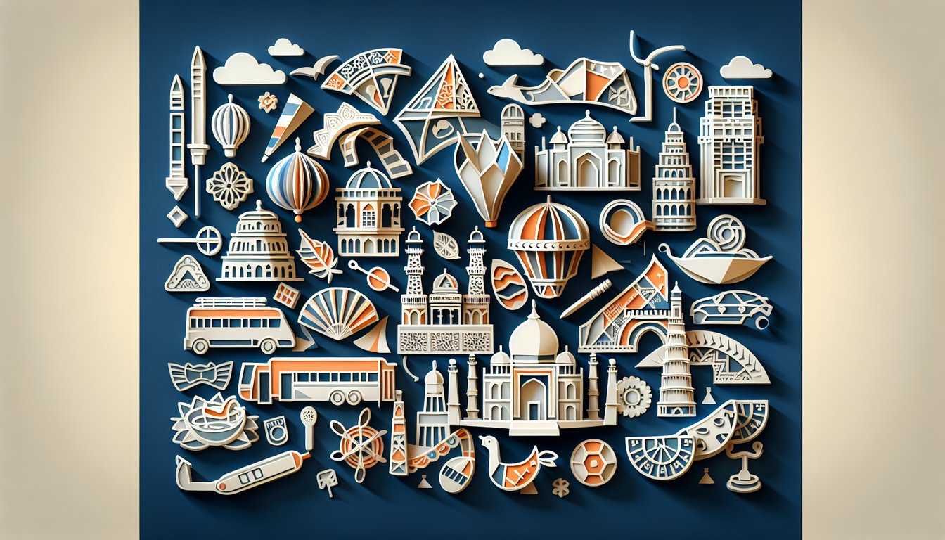 Paper art illustration for Diversity Scavenger Hunt quiz on global cultures trivia on dark blue background
