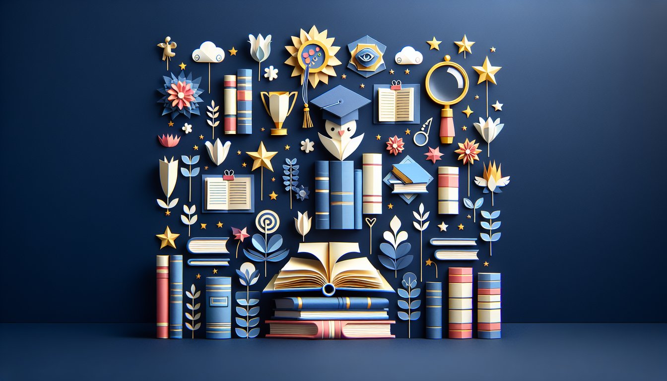 Colorful paper art depicting a trivia quiz on High School ELA Knowledge Assessment.