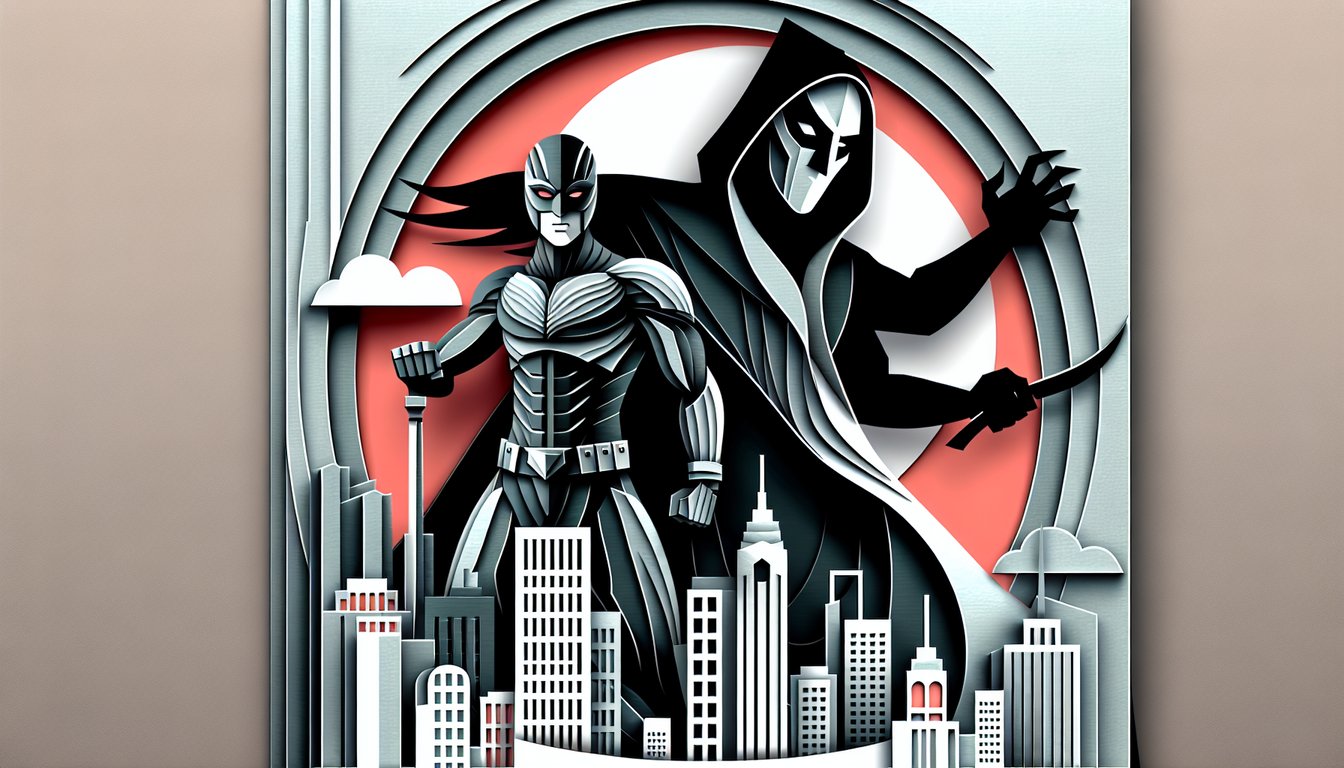 Paper art style Batman Dark Knight Rises actors quiz banner on coral background