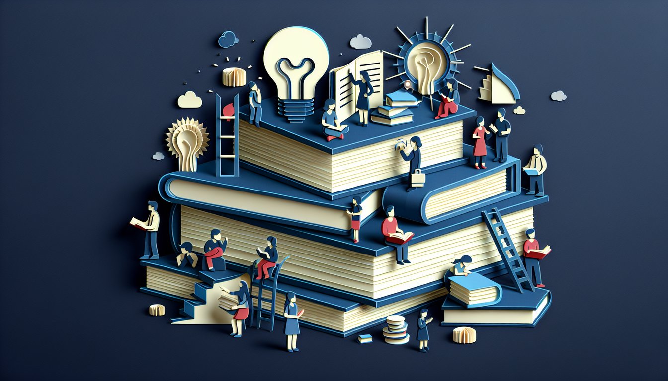Paper art open notebook pencil scattered letters on dark blue background for a spelling quiz challenge