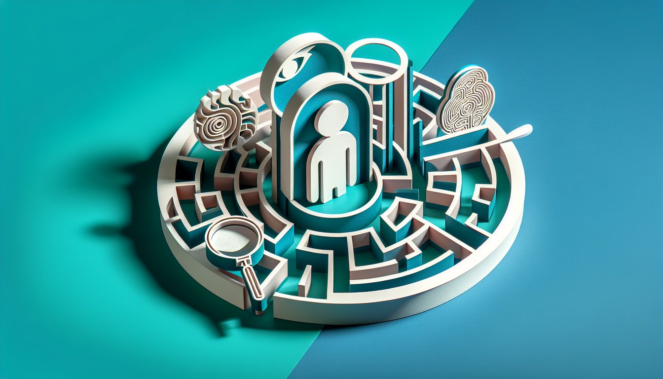 Paper art layers of face profile and checkboxes on teal background for histrionic personality quiz