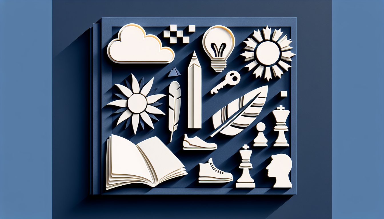 Layered paper art silhouettes and symbols form radial design on dark blue background for personality quiz