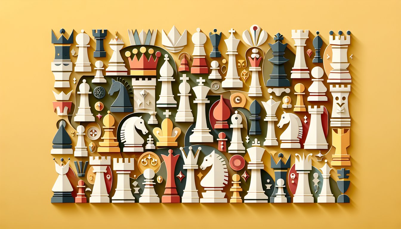 Paper art illustration for Queens Gambit characters quiz on a golden yellow background