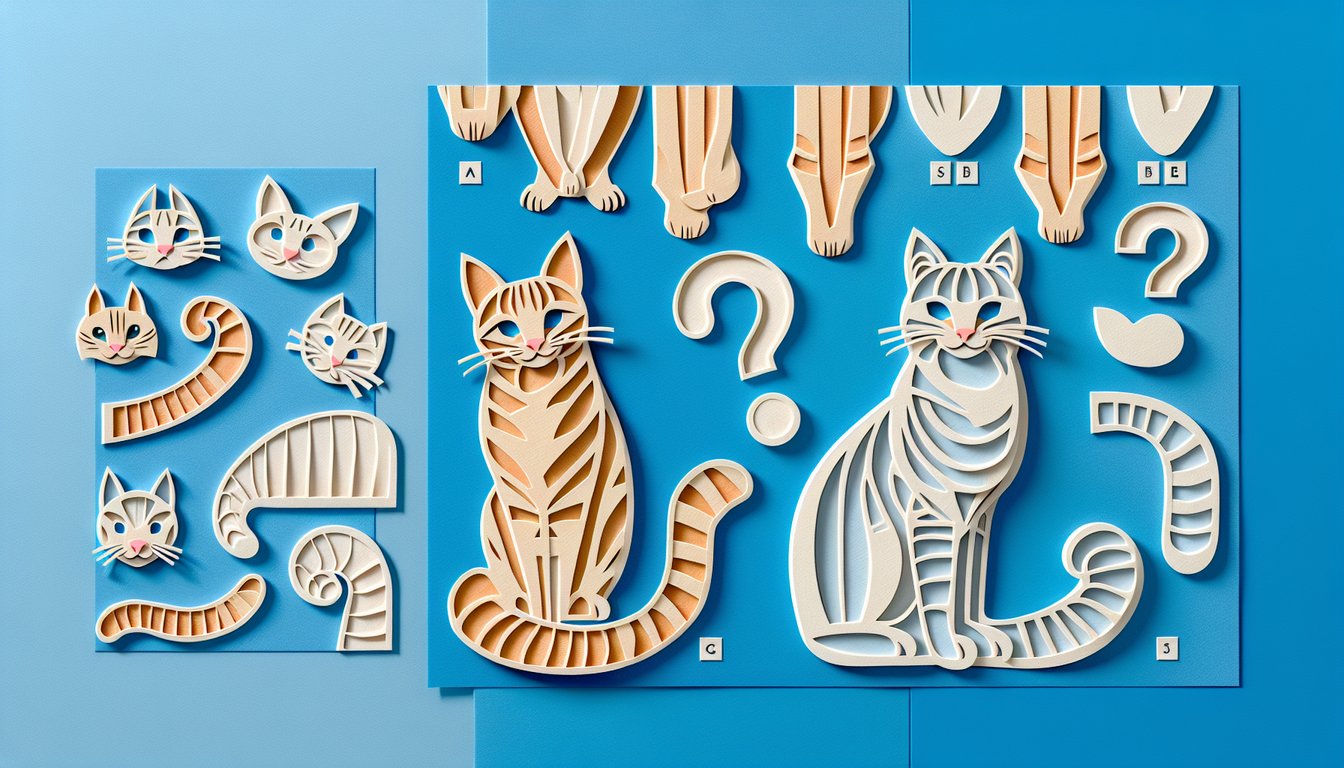 Paper art collage of cat silhouettes on sky blue background promoting What Cat Should I Get quiz.