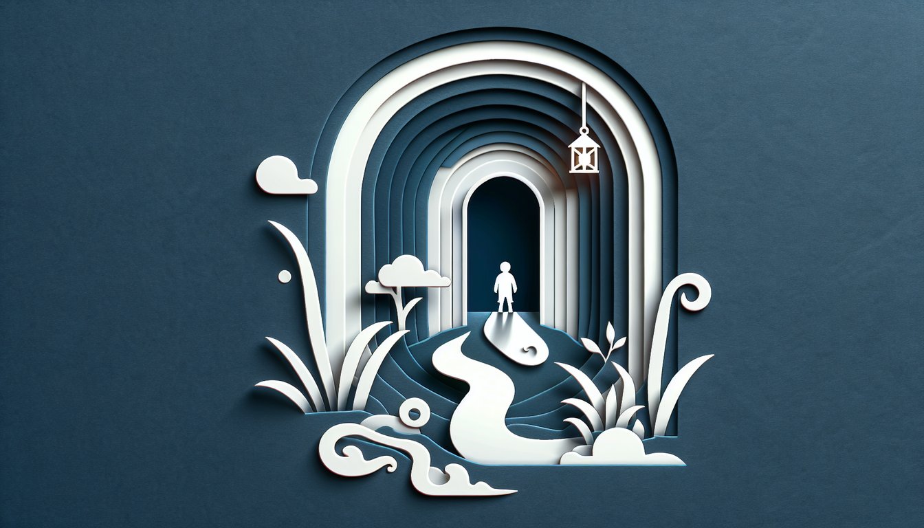Paper art cutouts of phobia symbols layered on dark blue background inviting users to explore hidden fears